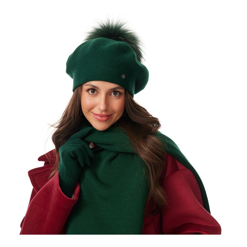 Beret z futrzastym pomponem BDZ820PSJ | Rabionek
